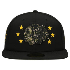 Chicago Blackhawks New Era Military Appreciation Digital Camo Stars 59FIFTY Fitted Hat - Black | US 203156195