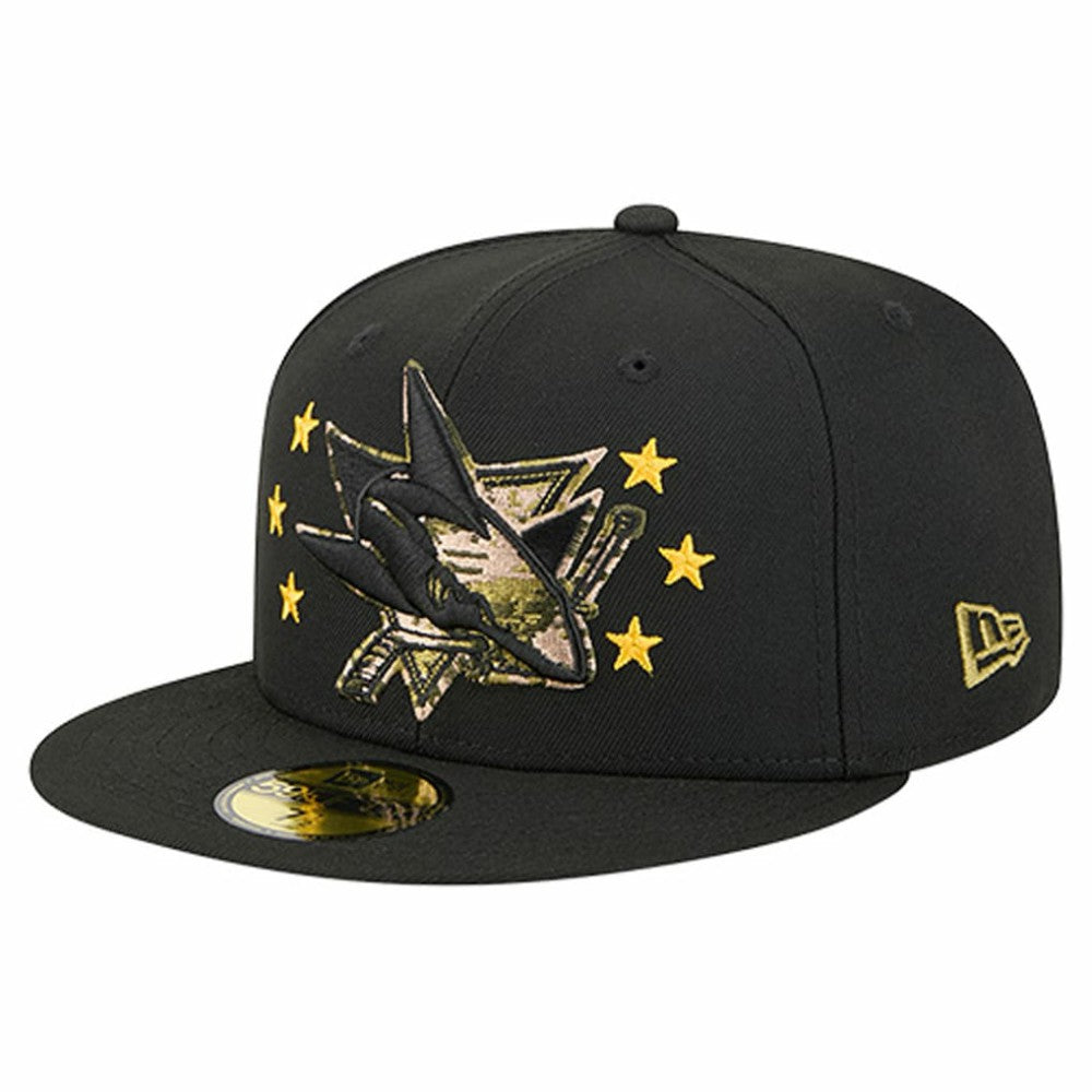 San Jose Sharks New Era Military Appreciation Digital Camo Stars 59FIFTY Fitted Hat - Black | US 203156207