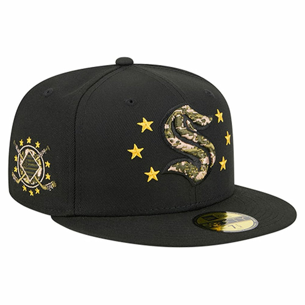 Seattle Kraken New Era Military Appreciation Digital Camo Stars 59FIFTY Fitted Hat - Black | US 203156209