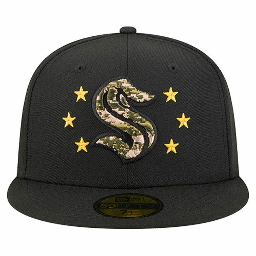 Seattle Kraken New Era Military Appreciation Digital Camo Stars 59FIFTY Fitted Hat - Black | US 203156209