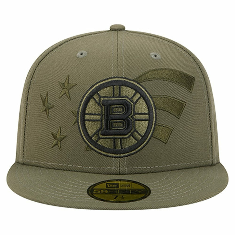Boston Bruins New Era Military Appreciation Flag 59FIFTY Fitted Hat - Olive | US 203156213