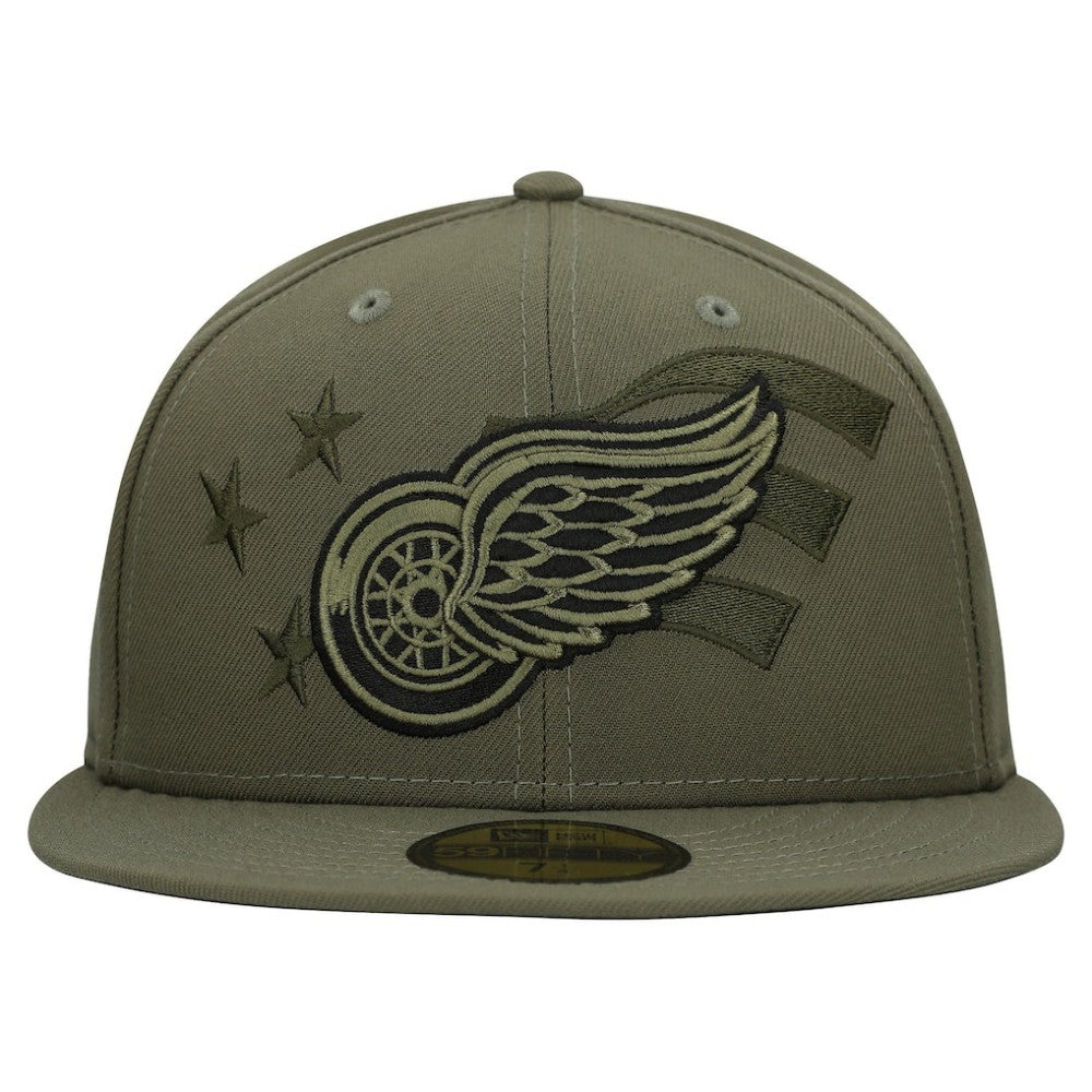 Detroit Red Wings New Era Military Appreciation Flag 59FIFTY Fitted Hat - Olive | US 203156216
