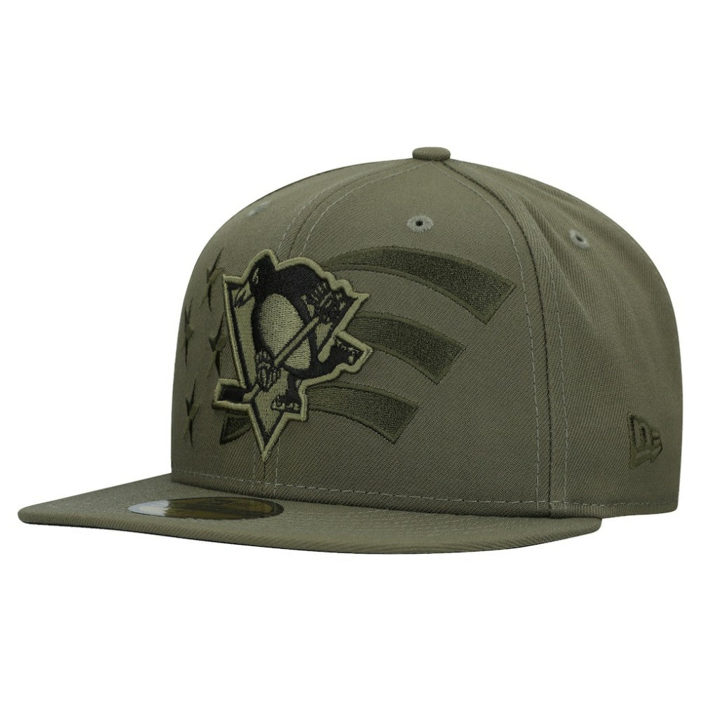 Pittsburgh Penguins New Era Military Appreciation Flag 59FIFTY Fitted Hat - Olive | US 203156218