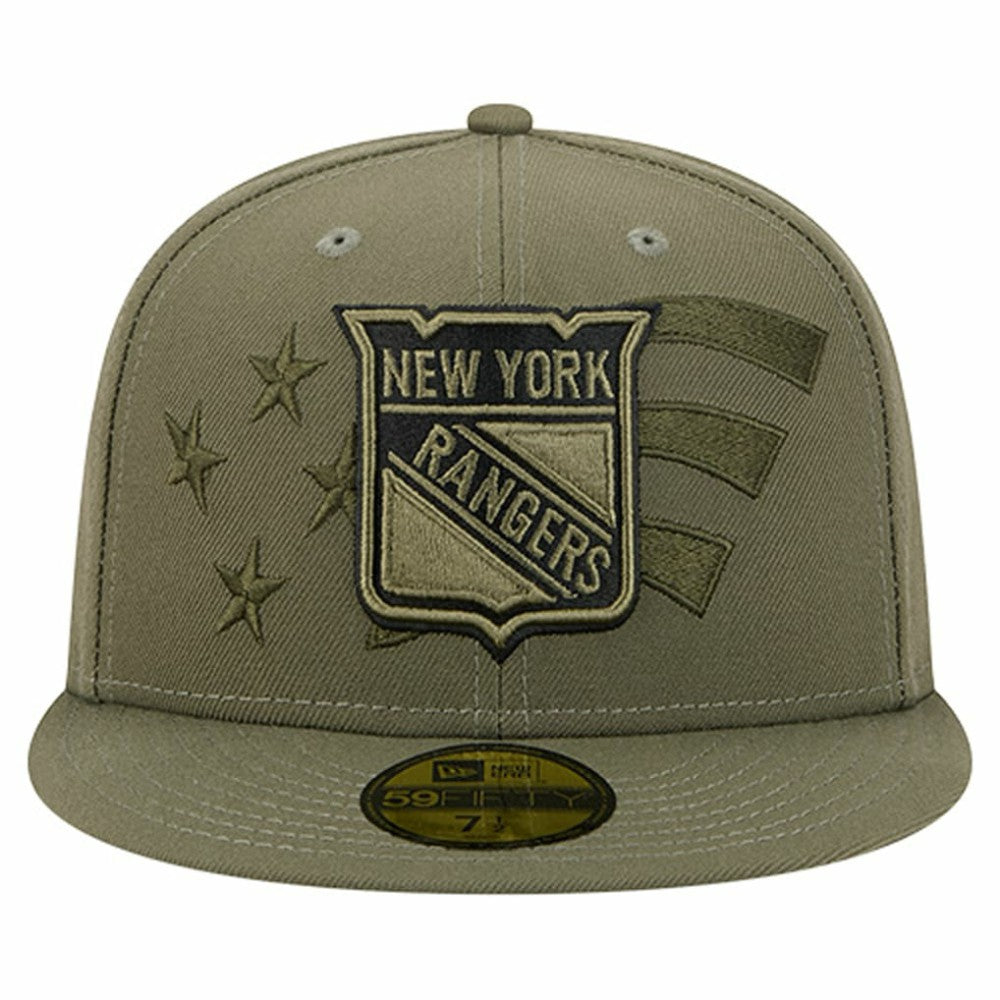 New York Rangers New Era Military Appreciation Flag 59FIFTY Fitted Hat - Olive | US 203156221
