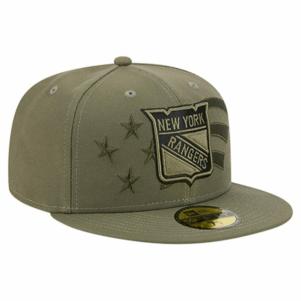 New York Rangers New Era Military Appreciation Flag 59FIFTY Fitted Hat - Olive | US 203156221