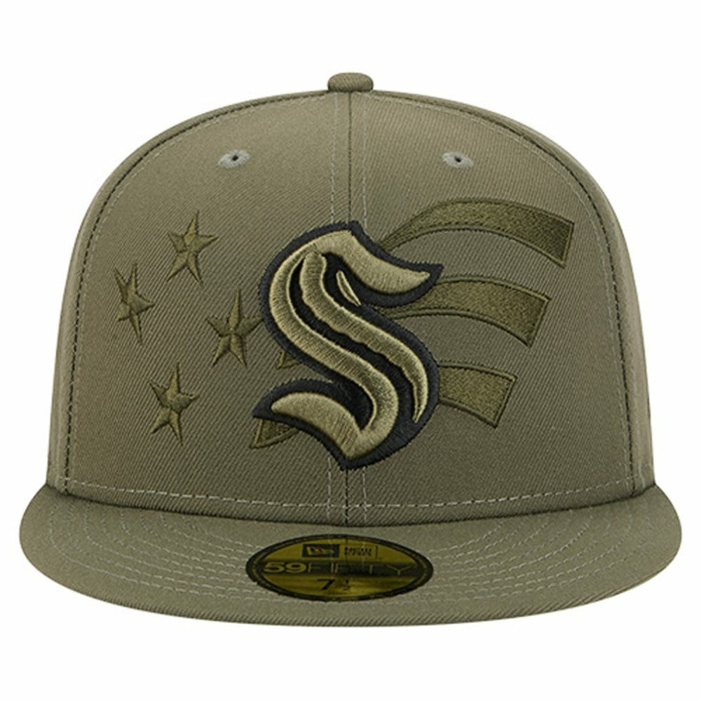 Seattle Kraken New Era Military Appreciation Flag 59FIFTY Fitted Hat - Olive | US 203156223