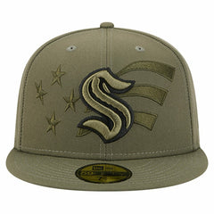 Seattle Kraken New Era Military Appreciation Flag 59FIFTY Fitted Hat - Olive | US 203156223