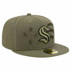 Seattle Kraken New Era Military Appreciation Flag 59FIFTY Fitted Hat - Olive | US 203156223