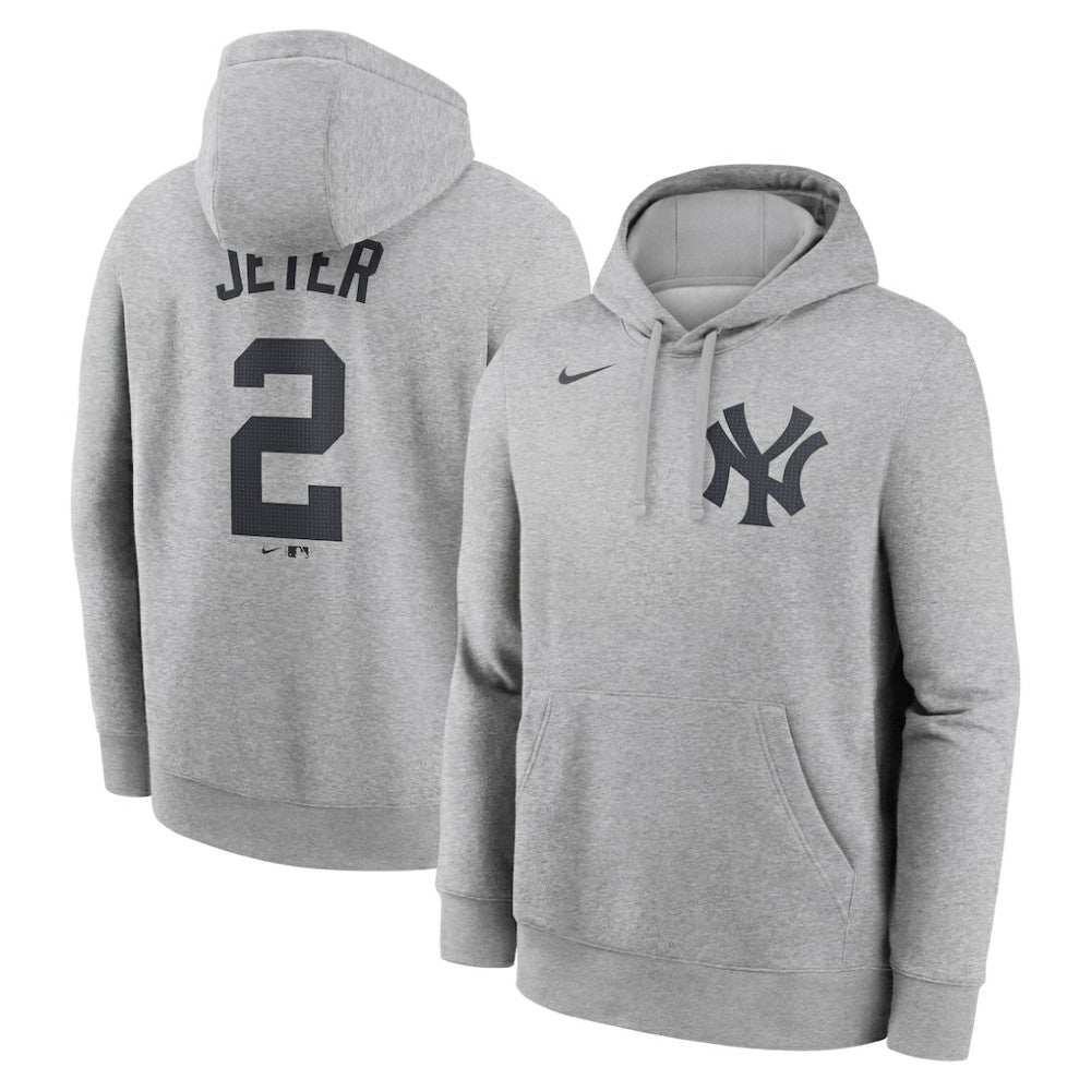 Derek Jeter New York Yankees Nike Player Name & Number Club Fleece Pullover Hoodie - Heather Gray Hoodies