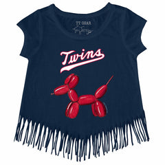 Minnesota Twins Tiny Turnip Girls Youth Balloon Dog Fringe T-Shirt - Navy T-shirts
