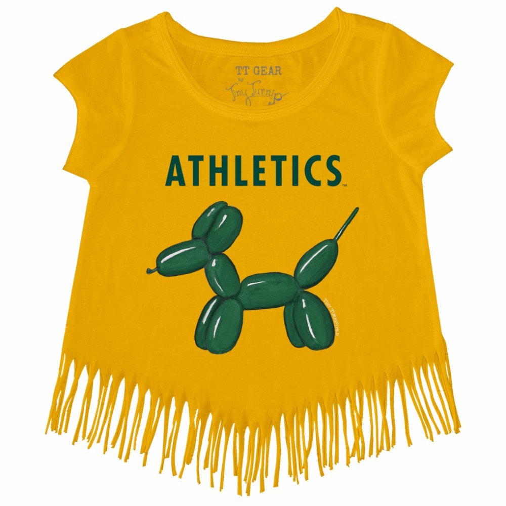 Athletics Tiny Turnip Girls Youth Balloon Dog Fringe T-Shirt - Gold T-shirts