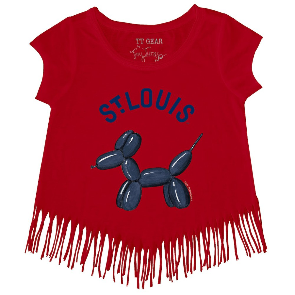 St. Louis Cardinals Tiny Turnip Girls Youth Balloon Dog Fringe T-Shirt - Red T-shirts