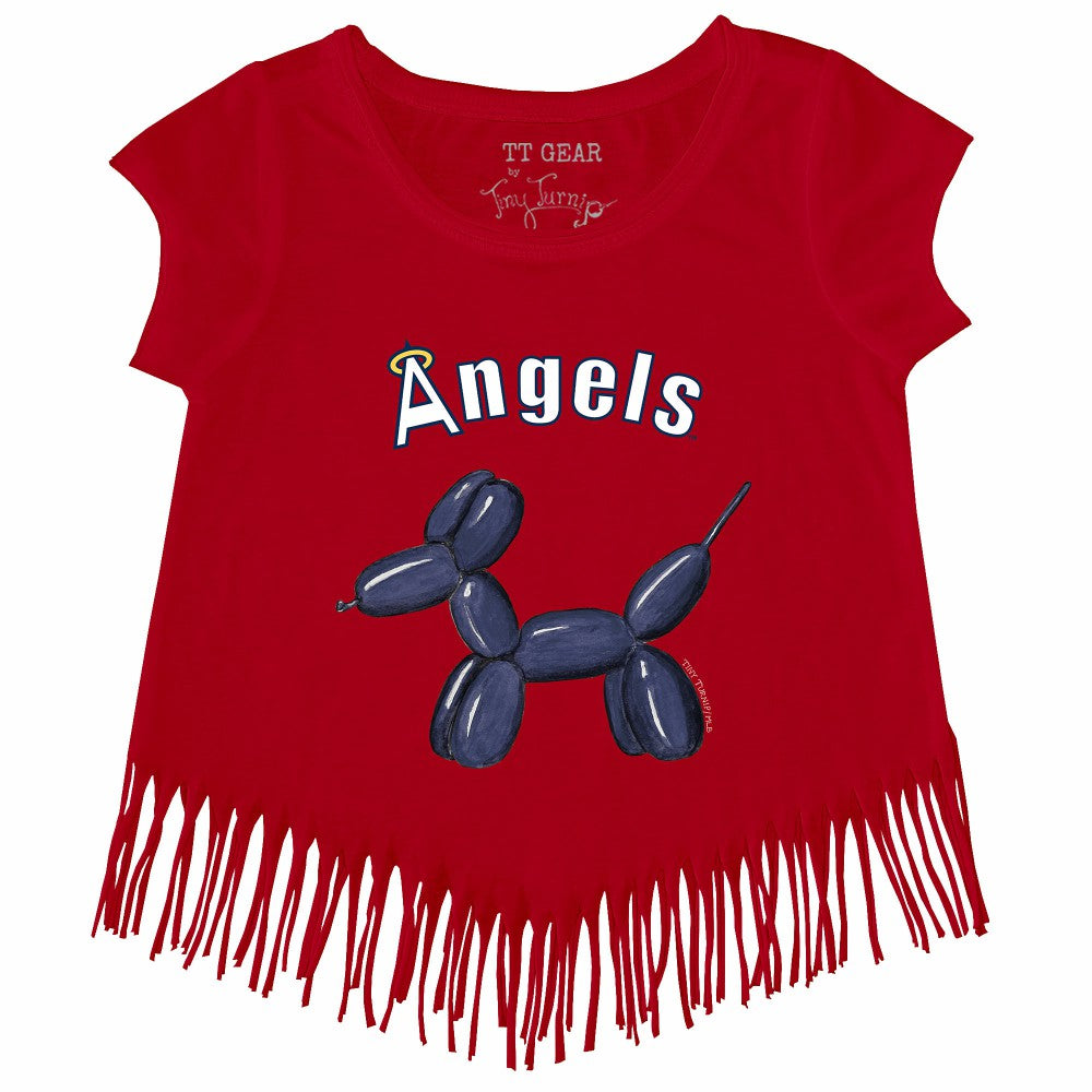Los Angeles Angels Tiny Turnip Girls Youth Balloon Dog Fringe T-Shirt - Red T-shirts