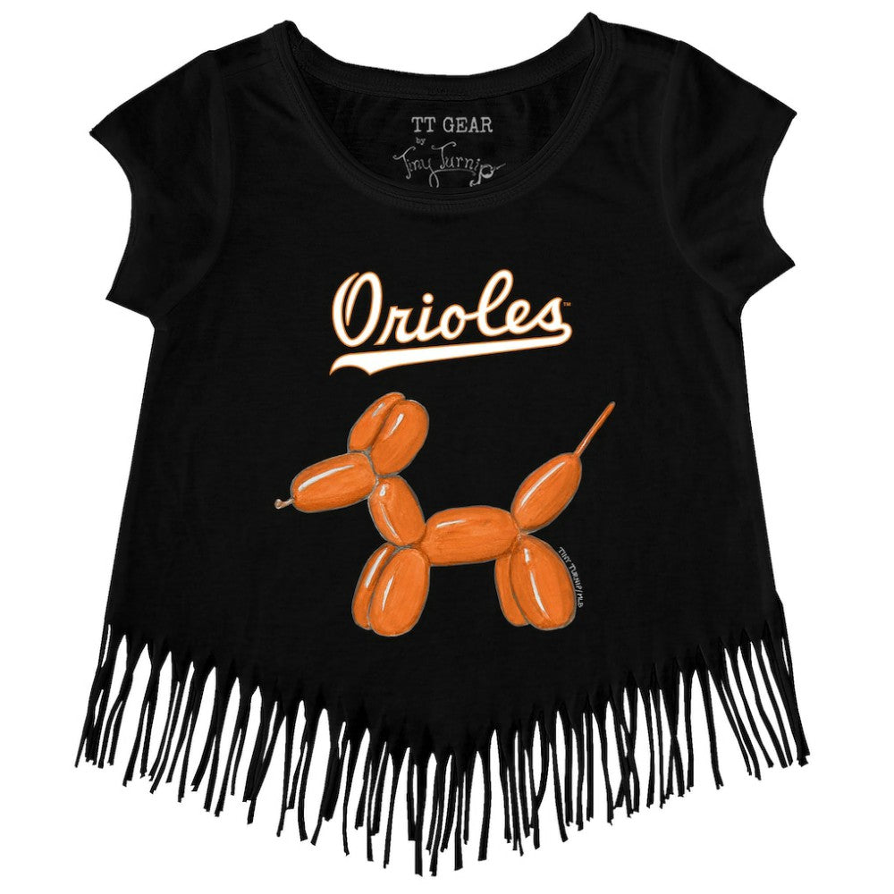 Baltimore Orioles Tiny Turnip Girls Youth Balloon Dog Fringe T-Shirt - Black T-shirts