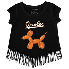 Baltimore Orioles Tiny Turnip Girls Youth Balloon Dog Fringe T-Shirt - Black T-shirts