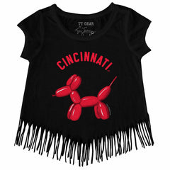 Cincinnati Reds Tiny Turnip Girls Youth Balloon Dog Fringe T-Shirt - Black T-shirts