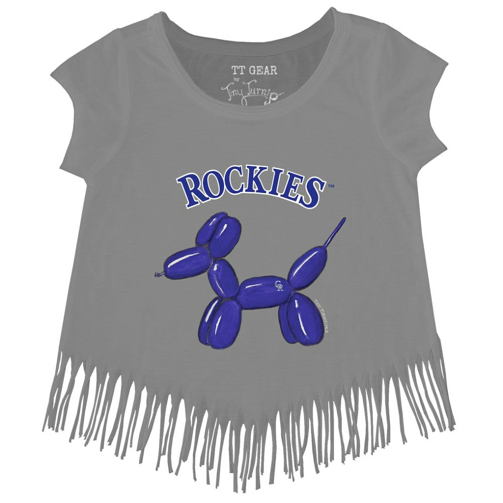 Colorado Rockies Tiny Turnip Girls Youth Balloon Dog Fringe T-Shirt - Gray T-shirts