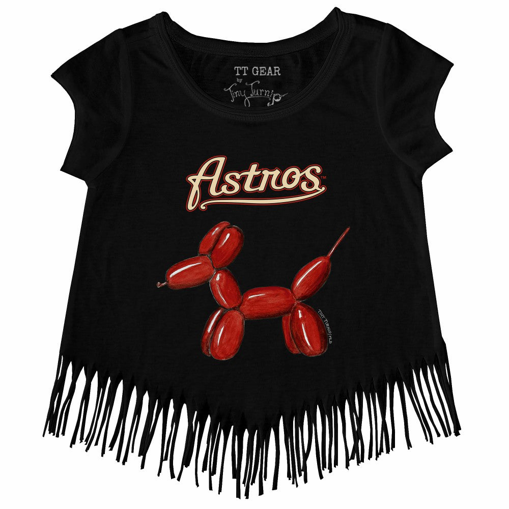 Houston Astros Tiny Turnip Girls Youth Balloon Dog Fringe T-Shirt - Black T-shirts
