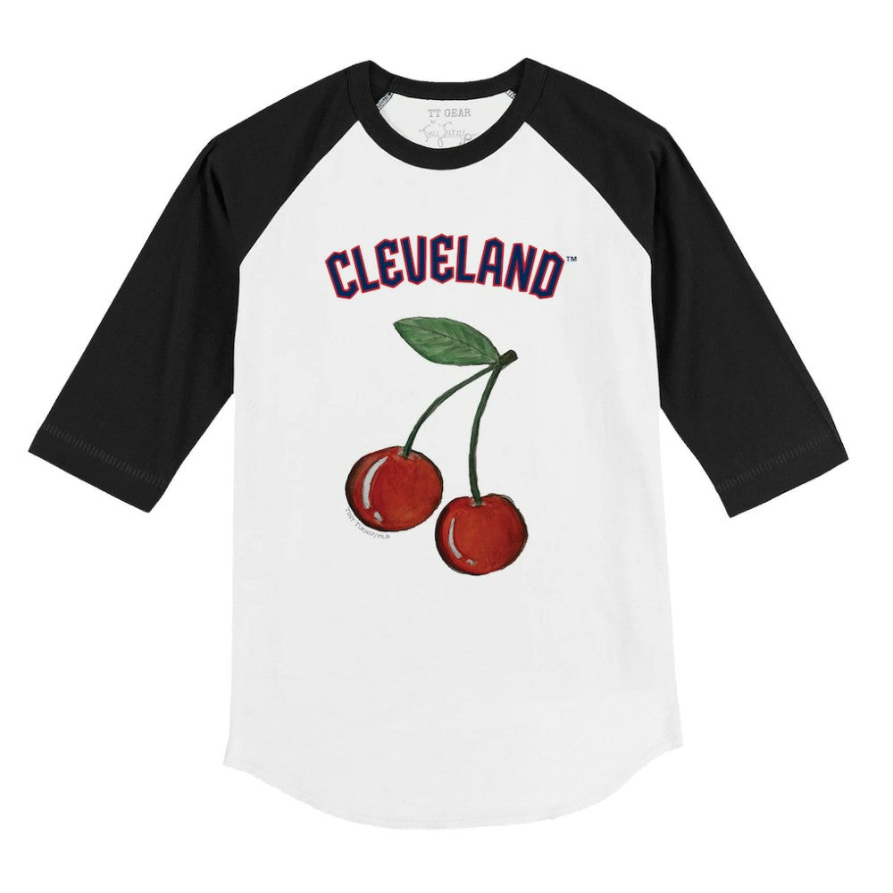 Cleveland Guardians Tiny Turnip Youth Cherries 3/4-Sleeve Raglan Baseball T-Shirt - White T-shirts