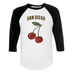 San Diego Padres Tiny Turnip Women's Cherries 3/4-Sleeve Raglan Baseball T-Shirt - White T-shirts
