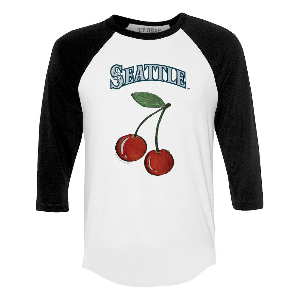 Seattle Mariners Tiny Turnip Women's Cherries 3/4-Sleeve Raglan Baseball T-Shirt - White T-shirts