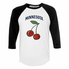 Minnesota Twins Tiny Turnip Women's Cherries 3/4-Sleeve Raglan Baseball T-Shirt - White T-shirts
