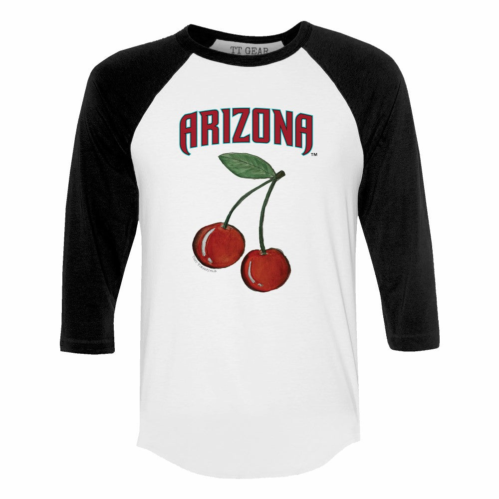 Arizona Diamondbacks Tiny Turnip Women's Cherries 3/4-Sleeve Raglan Baseball T-Shirt - White T-shirts