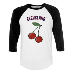 Cleveland Guardians Tiny Turnip Women's Cherries 3/4-Sleeve Raglan Baseball T-Shirt - White T-shirts