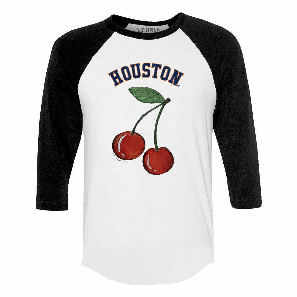 Houston Astros Tiny Turnip Women's Cherries 3/4-Sleeve Raglan Baseball T-Shirt - White T-shirts