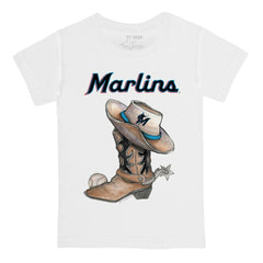 Miami Marlins Tiny Turnip Youth Cowboy Boot T-Shirt - White T-shirts