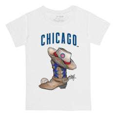 Chicago Cubs Tiny Turnip Youth Cowboy Boot T-Shirt - White T-shirts
