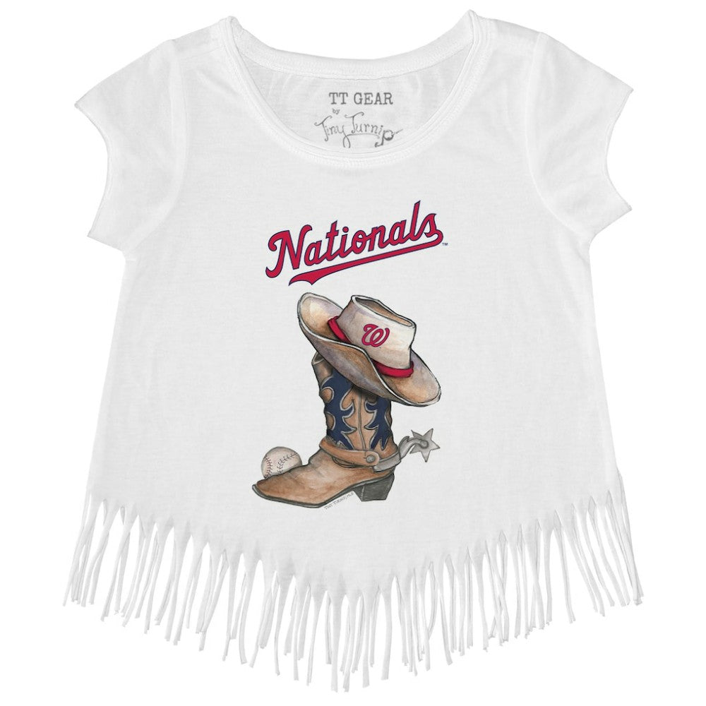Washington Nationals Tiny Turnip Girls Youth Cowboy Boot Fringe T-Shirt - White T-shirts