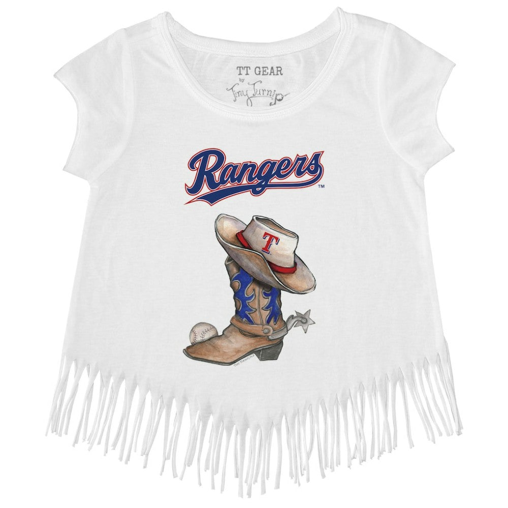 Texas Rangers Tiny Turnip Girls Youth Cowboy Boot Fringe T-Shirt - White T-shirts