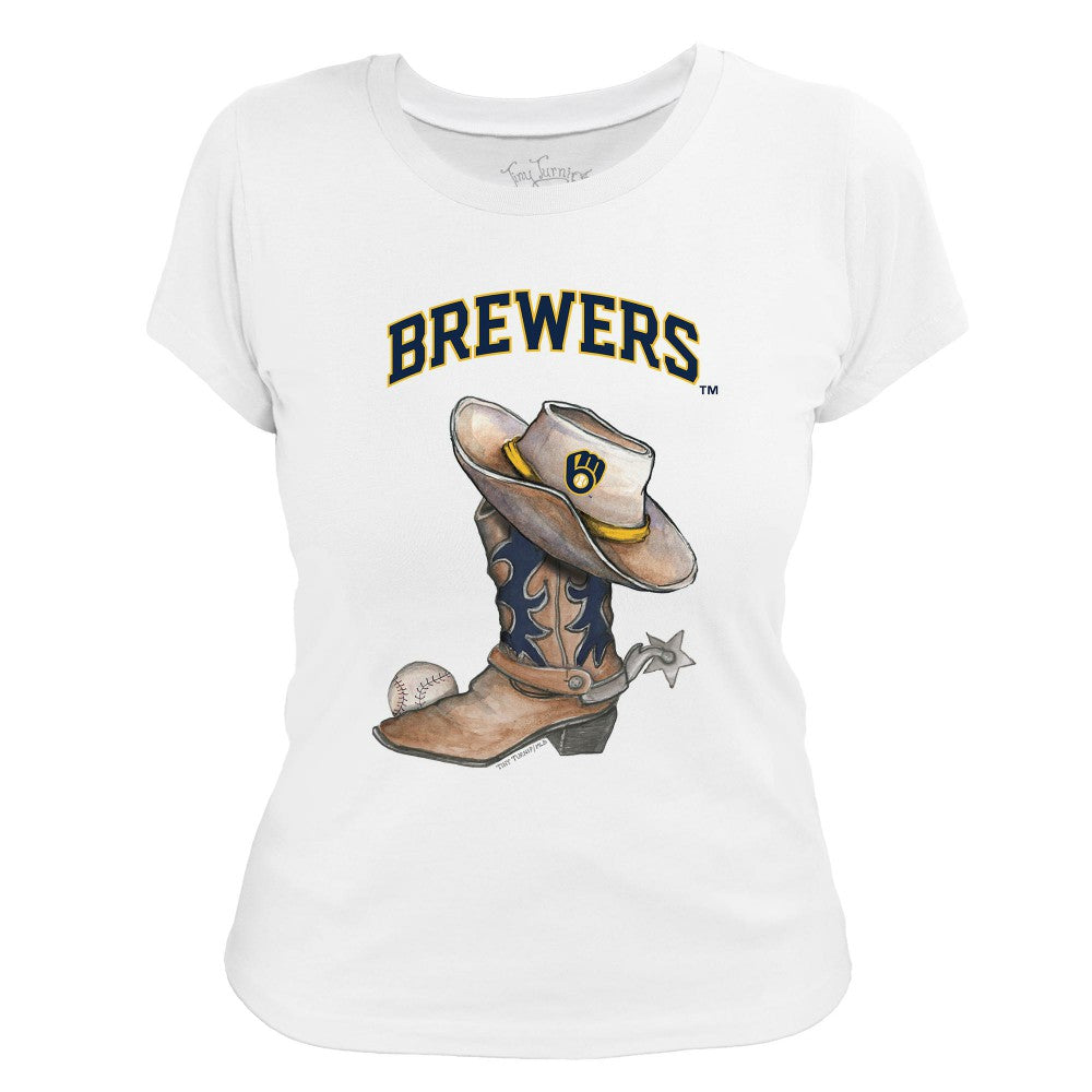 Milwaukee Brewers Tiny Turnip Women's Cowboy Boot T-Shirt - White T-shirts