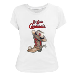 St. Louis Cardinals Tiny Turnip Women's Cowboy Boot T-Shirt - White T-shirts