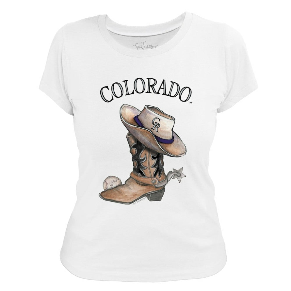 Colorado Rockies Tiny Turnip Women's Cowboy Boot T-Shirt - White T-shirts