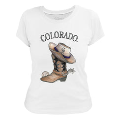 Colorado Rockies Tiny Turnip Women's Cowboy Boot T-Shirt - White T-shirts
