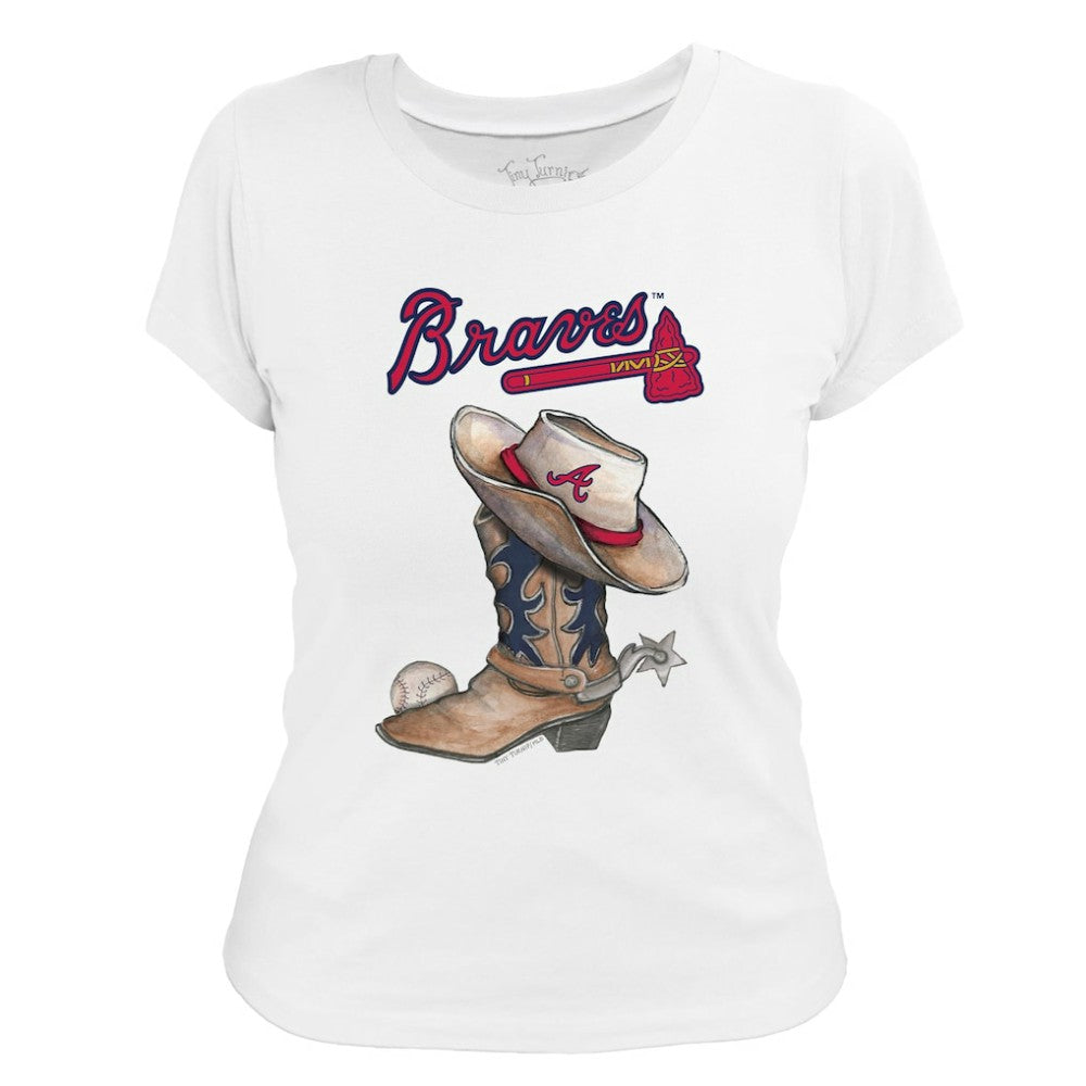 Atlanta Braves Tiny Turnip Women's Cowboy Boot T-Shirt - White T-shirts