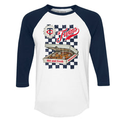 Minnesota Twins Tiny Turnip Women's Pizza 3/4-Sleeve Raglan Baseball T-Shirt - White/Navy T-shirts