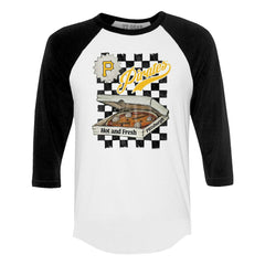Pittsburgh Pirates Tiny Turnip Women's Pizza 3/4-Sleeve Raglan Baseball T-Shirt - White/Black T-shirts