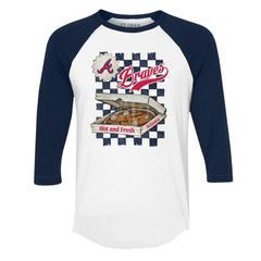 Atlanta Braves Tiny Turnip Women's Pizza 3/4-Sleeve Raglan Baseball T-Shirt - White/Navy T-shirts