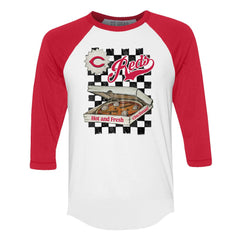 Cincinnati Reds Tiny Turnip Women's Pizza 3/4-Sleeve Raglan Baseball T-Shirt - White/Red T-shirts