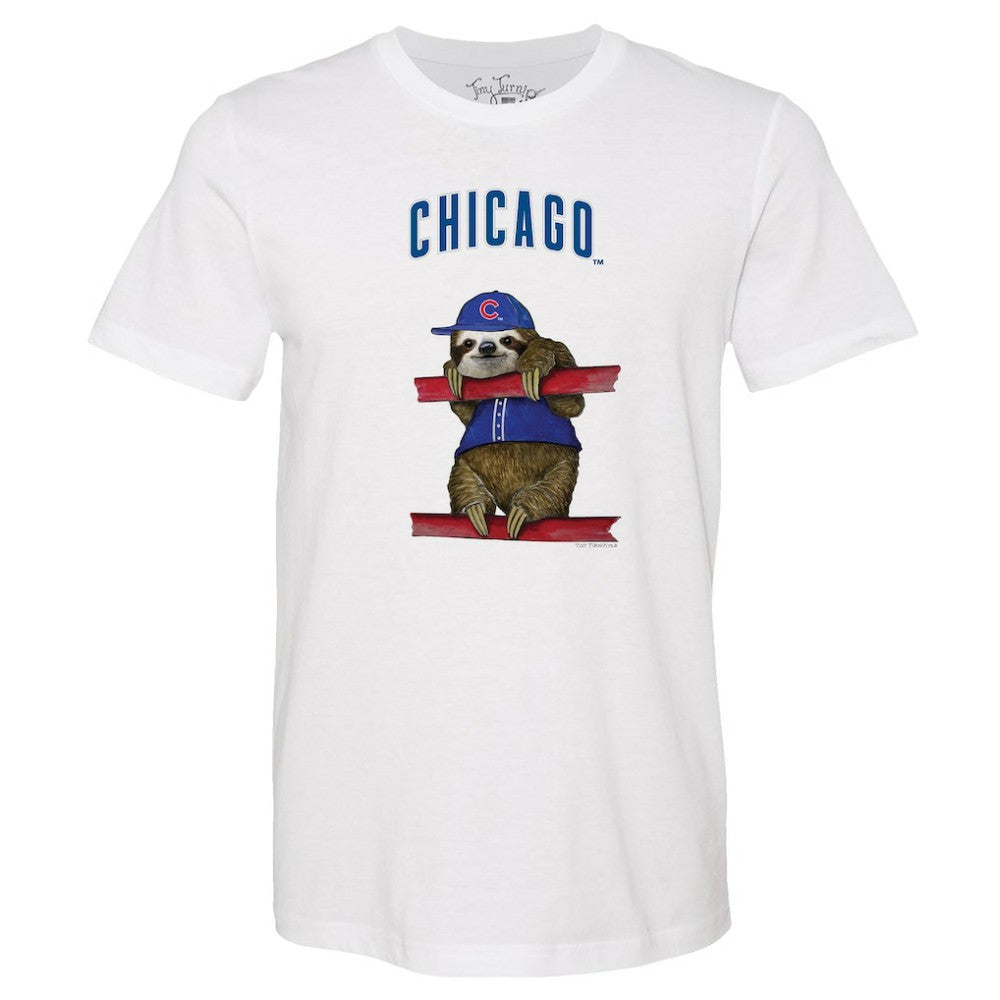 Chicago Cubs Tiny Turnip Unisex Sloth T-Shirt - White T-shirts