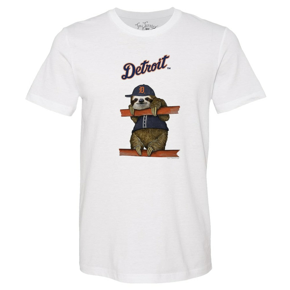 Detroit Tigers Tiny Turnip Unisex Sloth T-Shirt - White T-shirts