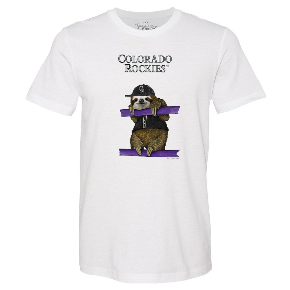 Colorado Rockies Tiny Turnip Unisex Sloth T-Shirt - White T-shirts