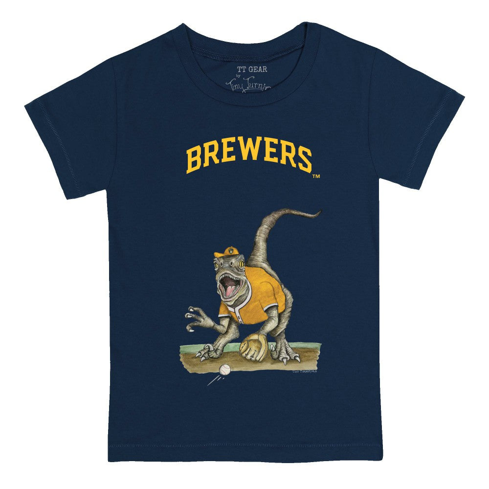 Milwaukee Brewers Tiny Turnip Youth Velociraptor T-Shirt - Navy T-shirts