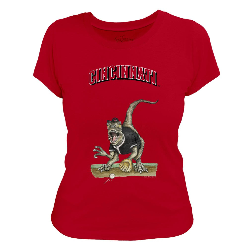 Cincinnati Reds Tiny Turnip Women's Velociraptor T-Shirt - Red T-shirts