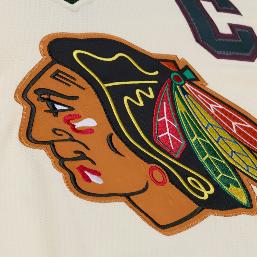 Chicago Blackhawks Mitchell & Ness x Just Don Jersey Hoodie - Cream | US 203159315