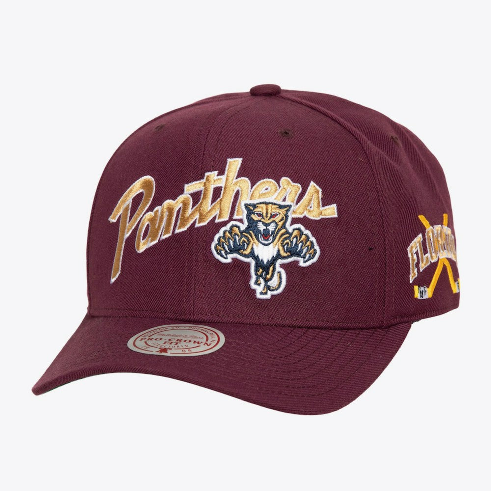 Florida Panthers Mitchell & Ness x Just Don Wave Script Pro Strapback Hat - Maroon | US 203159325