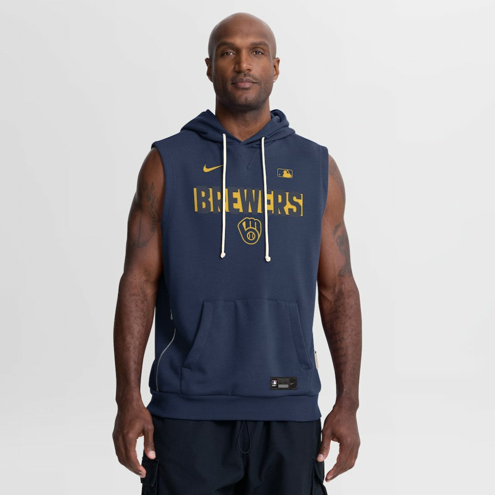 Milwaukee Brewers Nike Authentic Collection Standard Issue Dri-FIT Sleeveless Hoodie - Navy Hoodies